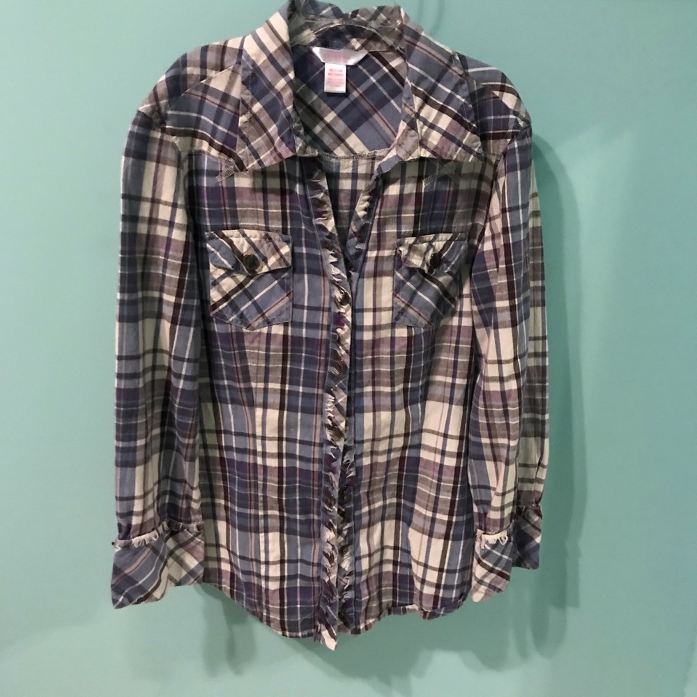 Juniors Med, plaid long sleeve shirt